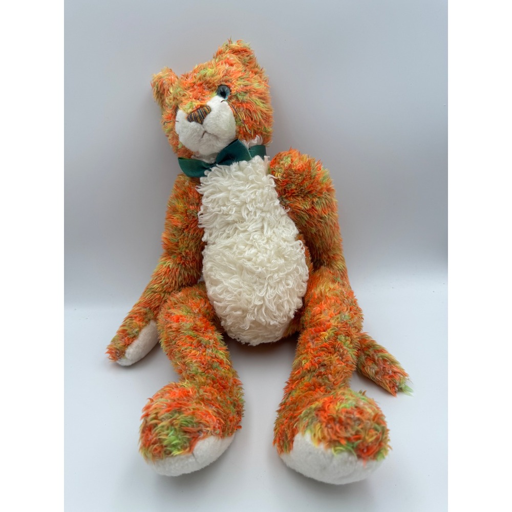 Vintage Ty 2000 Orange Green Multi Color Cat Plush Shaggy Floppy 17 inches